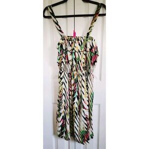 Pure Energy L Dress Short Colorful Gathered Waist Removable Straps‎ Ruffle Vtg